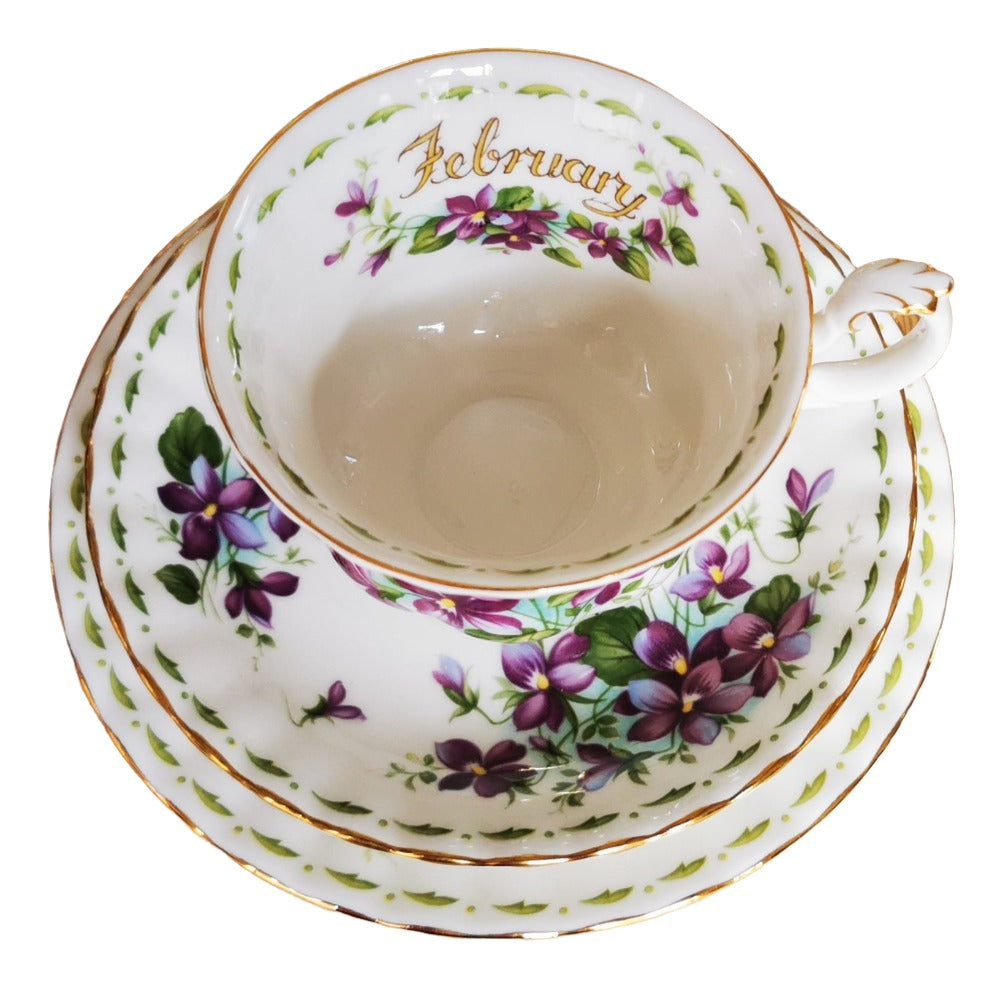 Royal Albert Flowers of the Month Series Boxed China Tea Cup Saucer and Side Plate Violets February