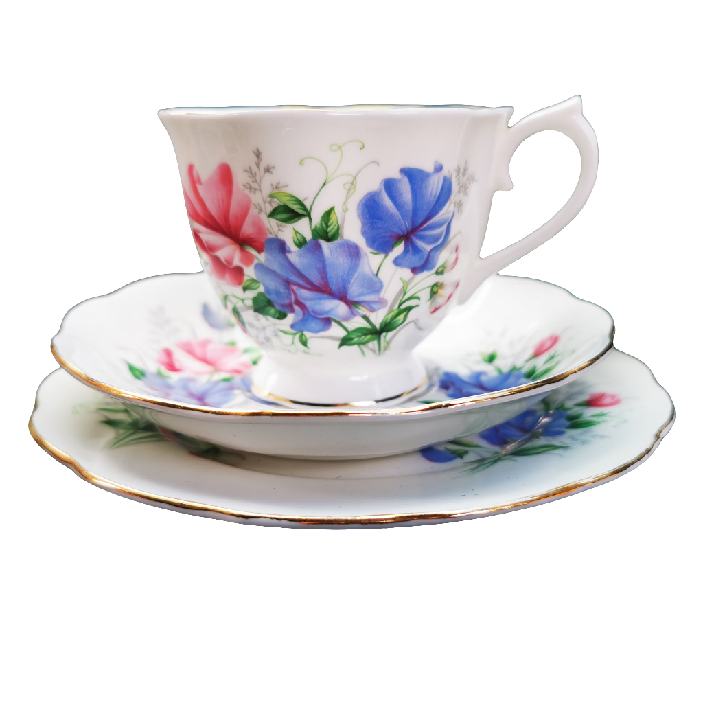 Royal Albert China Freindship Series Sweet Pea Teacup Saucer and Side Plate