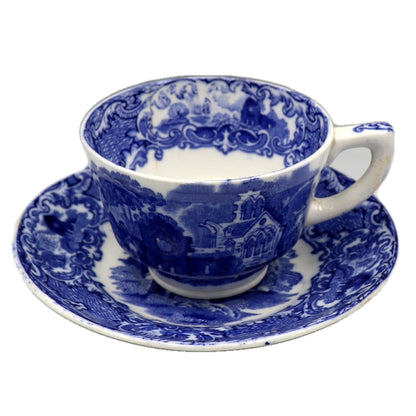 George Jones & Sons Abbey Blue and White China Tea Cup and Saucer