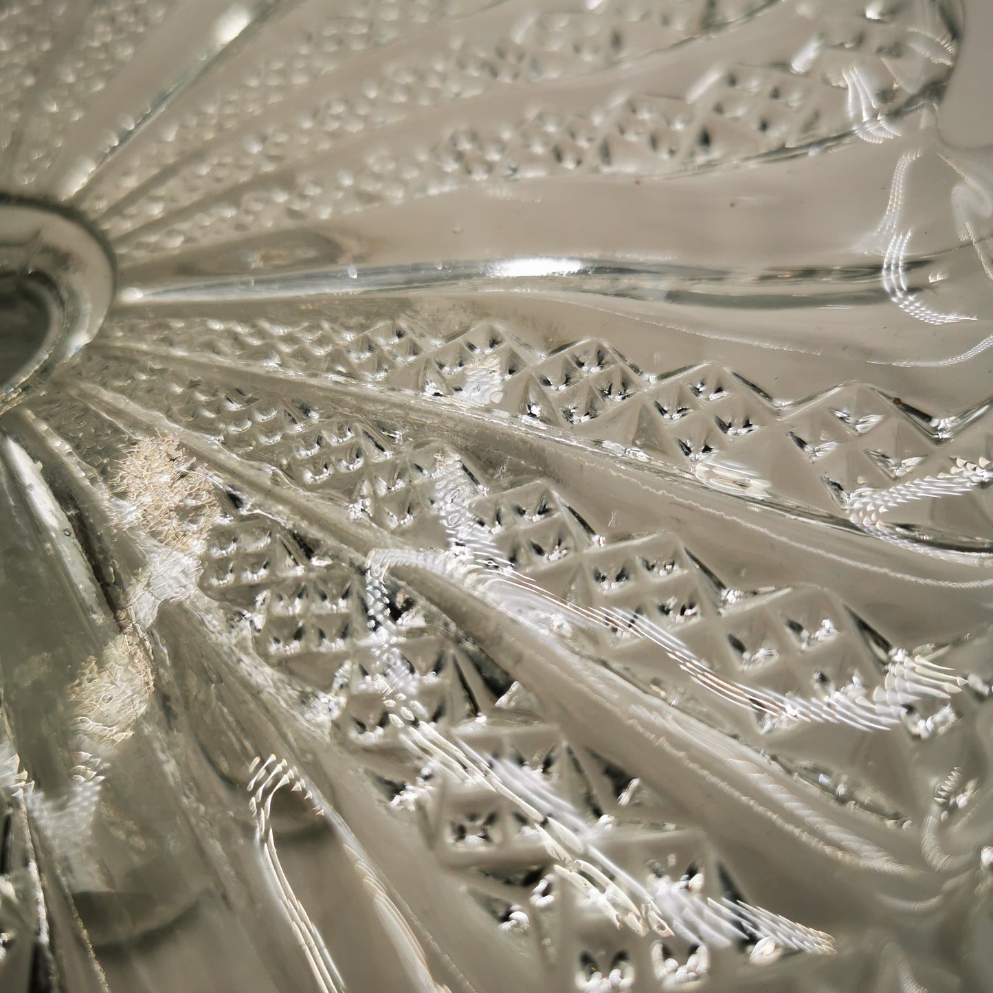 Vintage English Tri-Molded Clear Glass Cake Stand with Scallop Rims