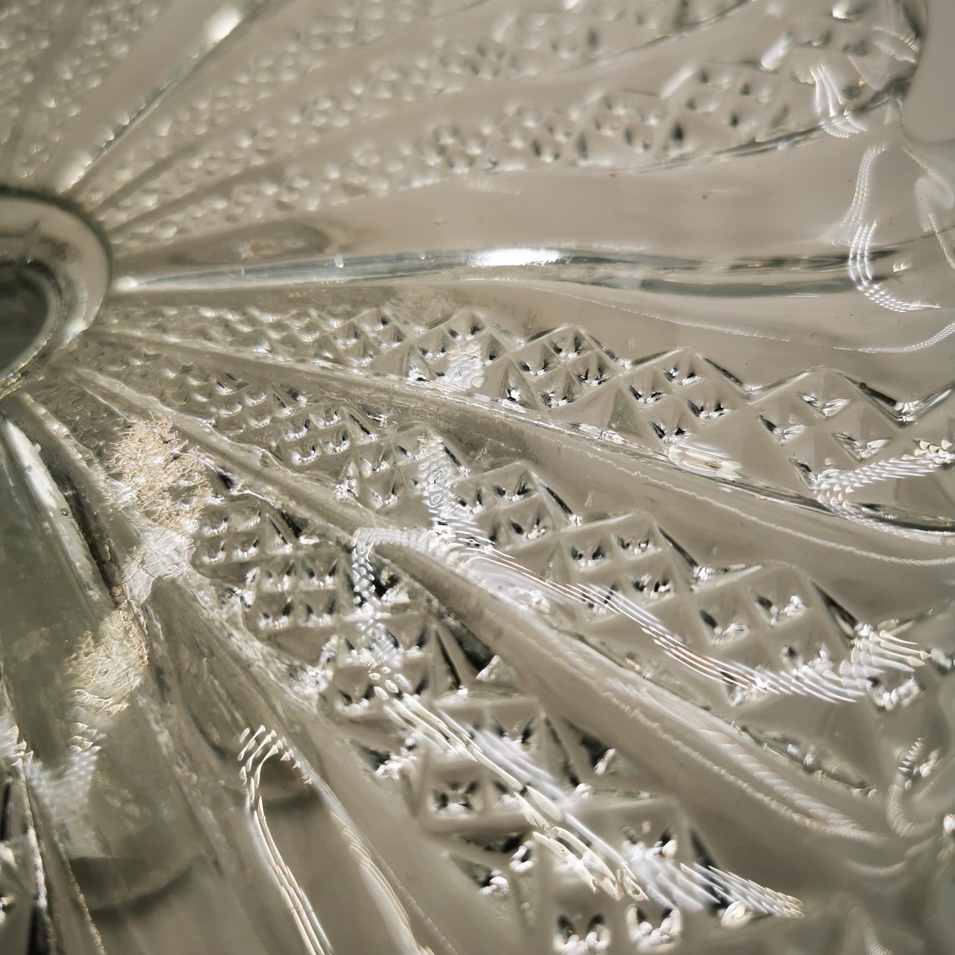 Vintage English Tri-Molded Clear Glass Cake Stand with Scallop Rims