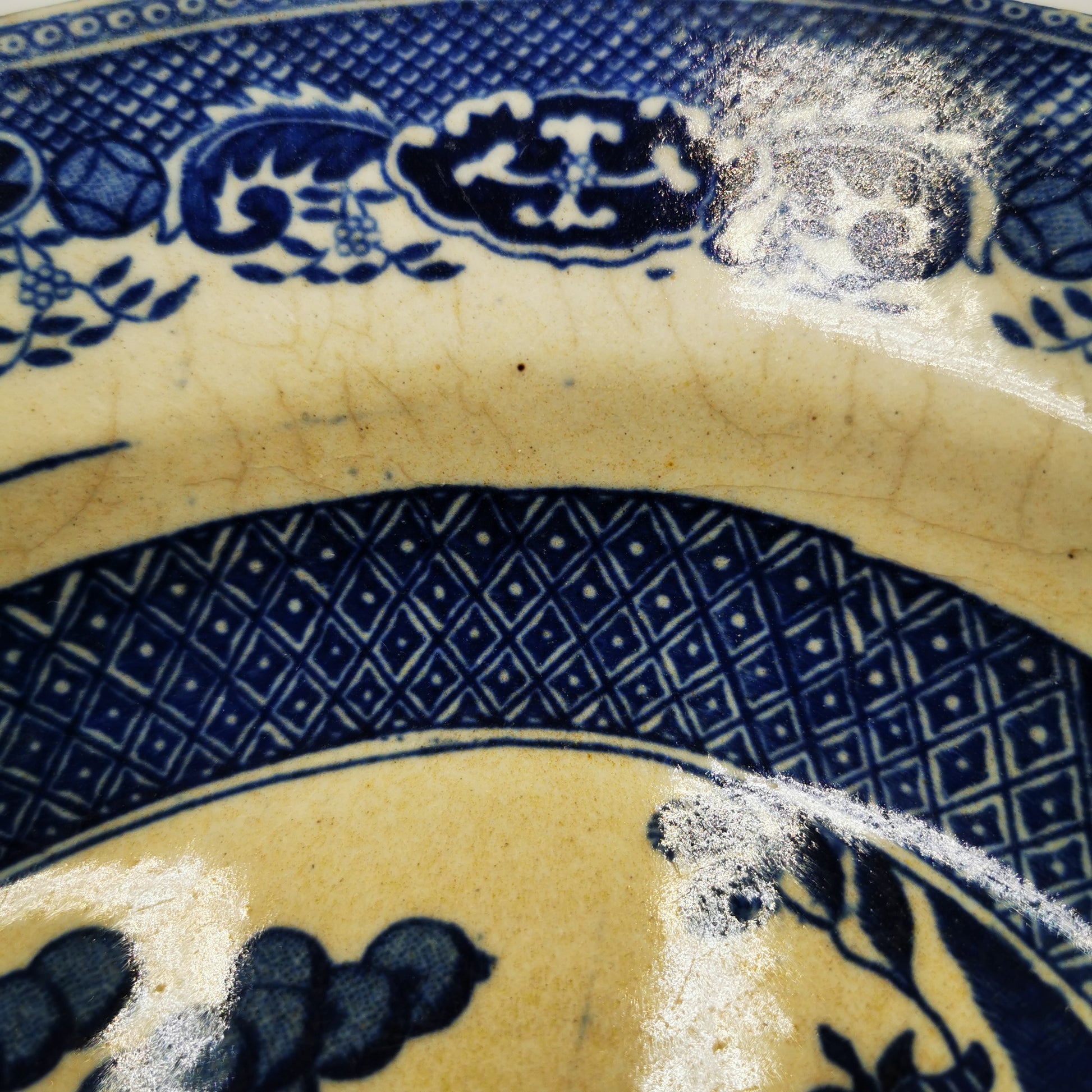 Antique-Staffordshire-Blue-and-White-China-Willow-13-inch-Platter-Dish