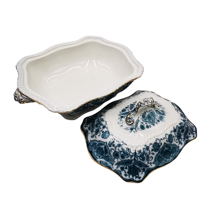 Antique Sampson Bridgwood Grecian Blue and White Vegetable Tureen