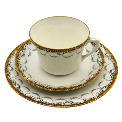 Antique Porcelain China Grey Ribbon Teacup Saucer and Side Plate