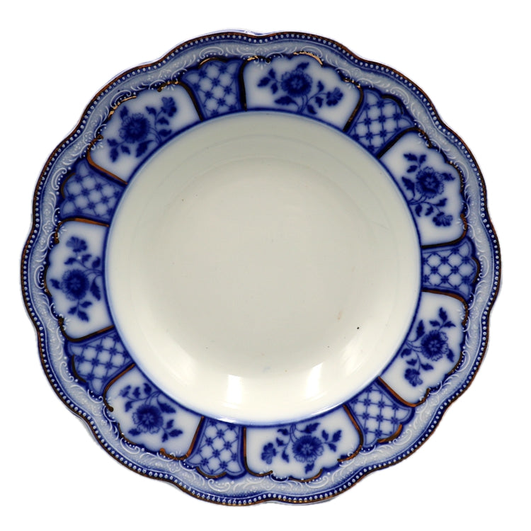 Antique W H Grindley Melbourne Flow Blue and White China 9-7/8th-inch Soup Plate