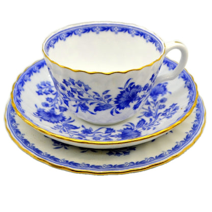 Minton Hardwicke Hall Blue and White China Teacup Saucer & Side Plate Trio