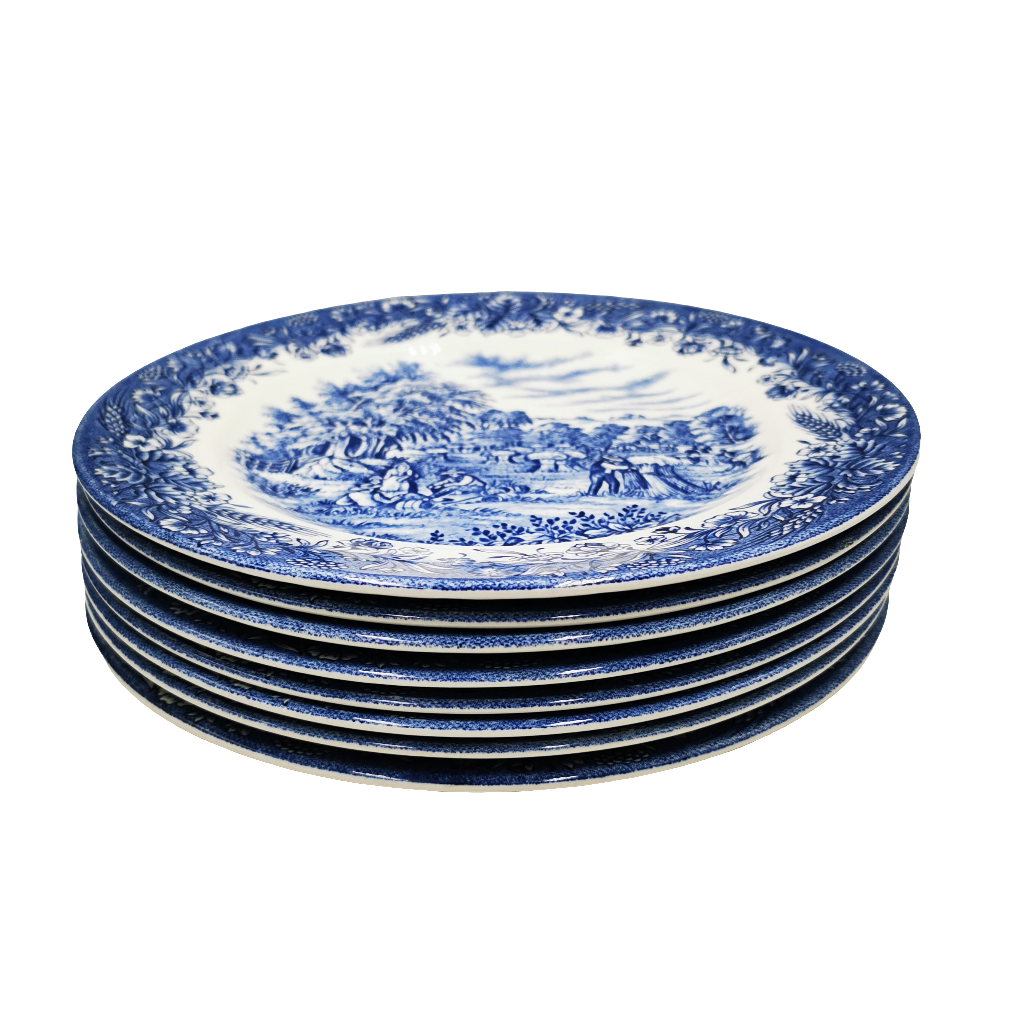 Churchill Currier & Ives Harvest Time Blue And White China Dinner Plate