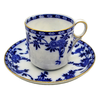 Antique Heathcote Delphi Blue and White China Coffee Can & Saucer