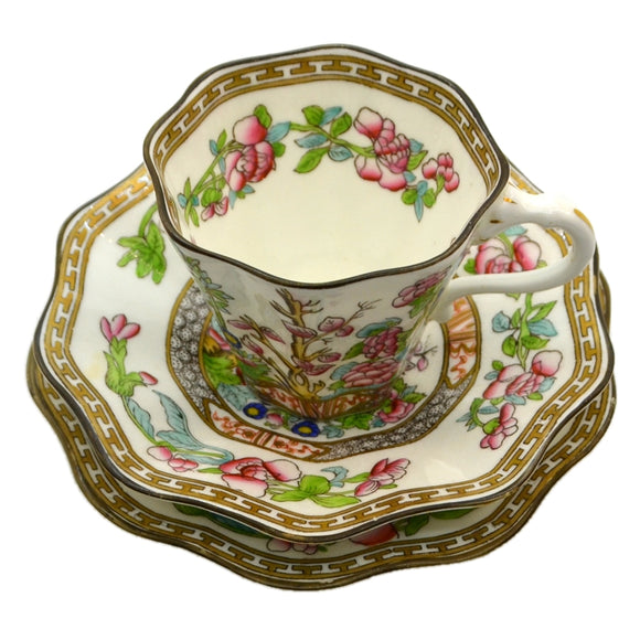 Antique Coalport China Indian Tree Teacup Saucer and Side Plate Trio