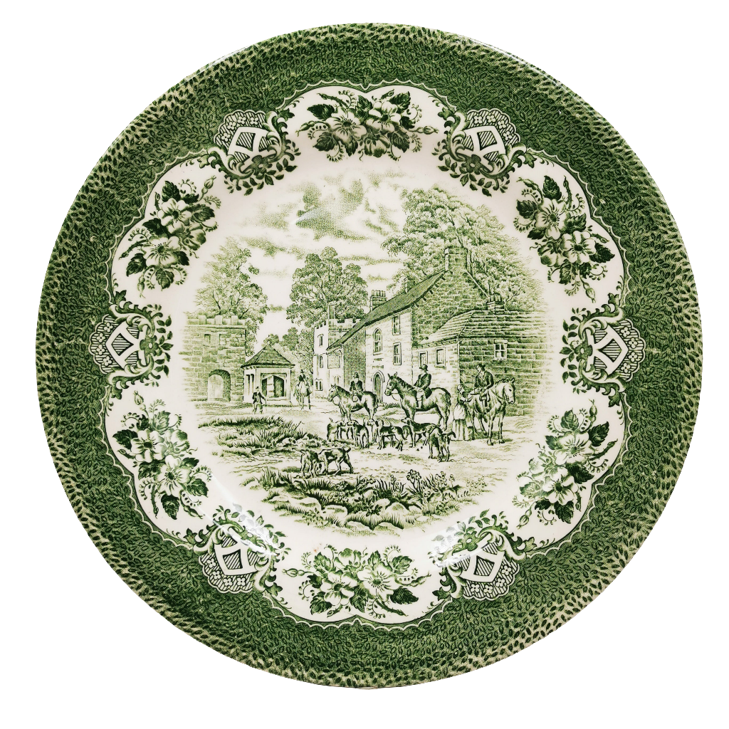 English Ironstone Tableware Old Inns Series Green and White China 11-inch Serving Plate