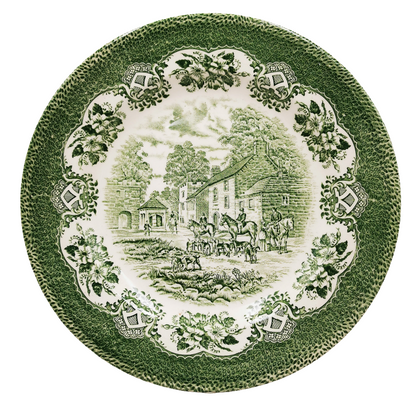English Ironstone Tableware Old Inns Series Green and White China 11-inch Serving Plate