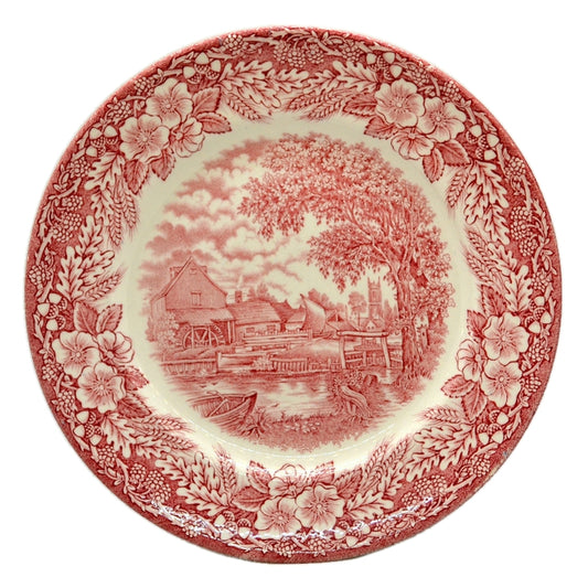J Broadhurst Red and White China Bicentennial Constable Series 8-Inch Salad or Dessert Plate