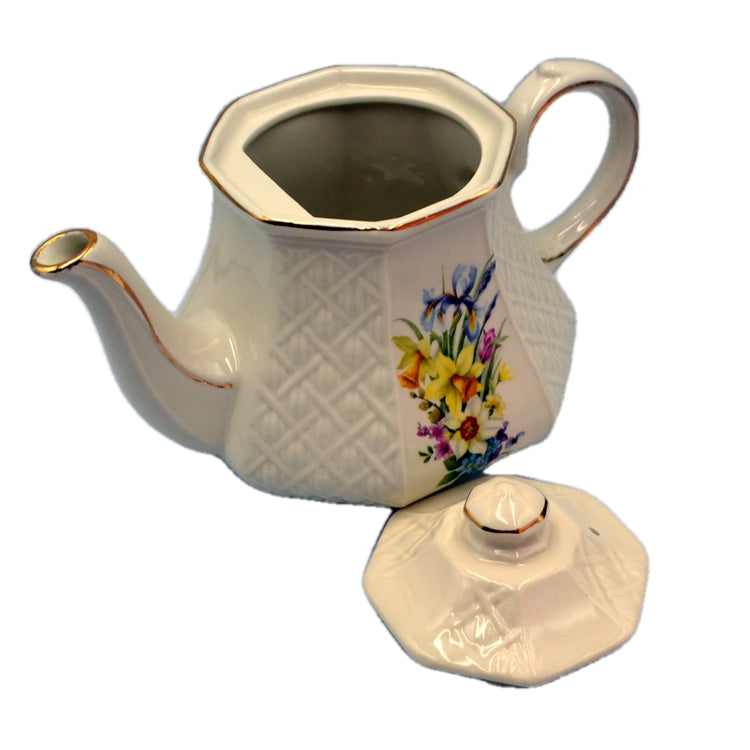 Vintage James Sadler China Octagonal Molded Floral China Teapot