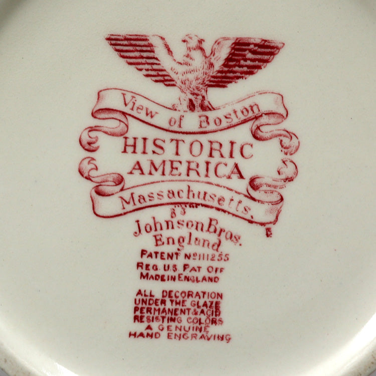 Johnson Bros Red and White Historic America series Boston Tureen Bowl