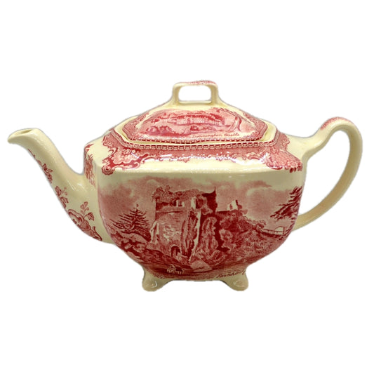 Johnson Bros China Red and White Old Britain Castles Tea Pot