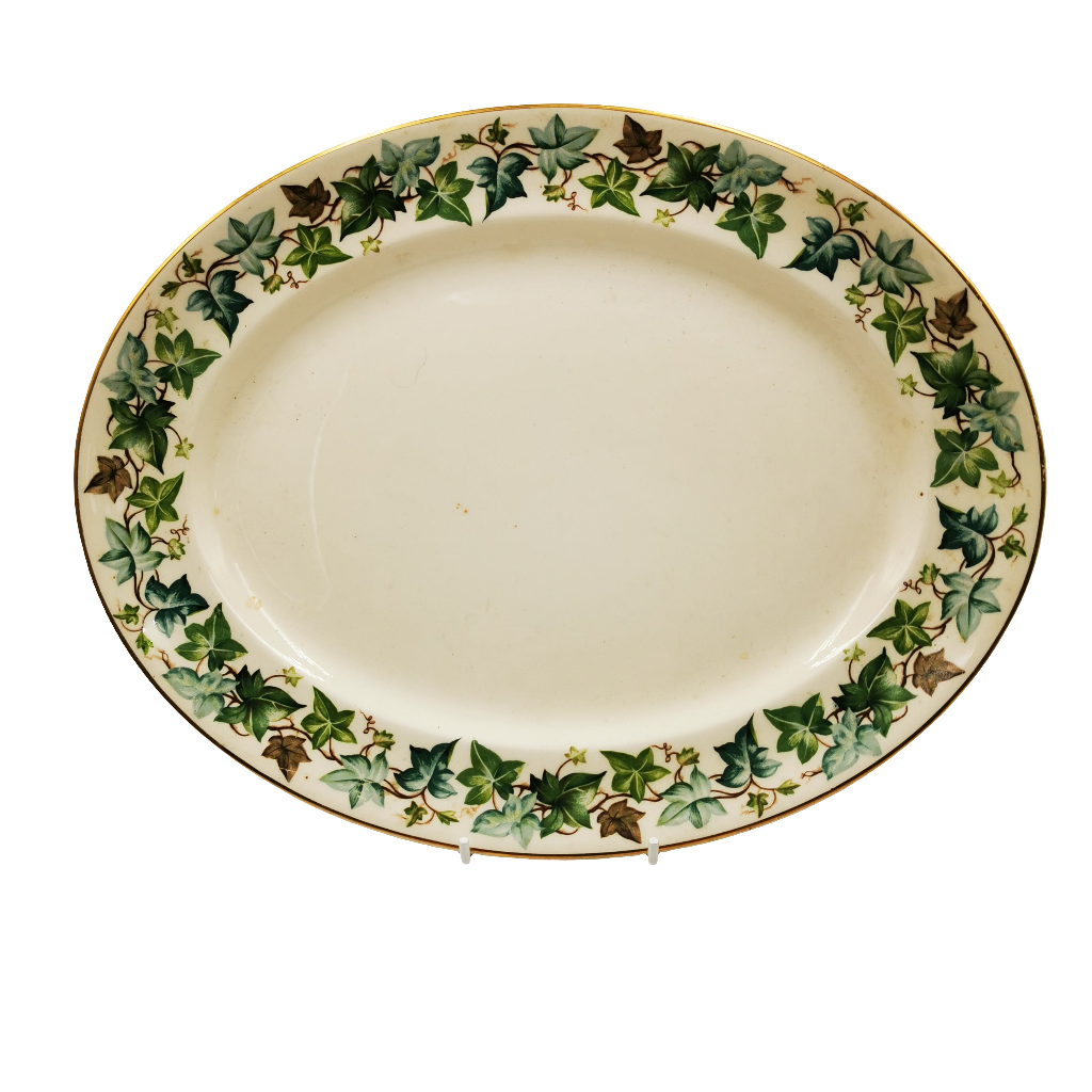 Johnson Brothers Old Chelsea Ivy Leaf Oval Platter Decorative plate with ivy leaf pattern on a white background