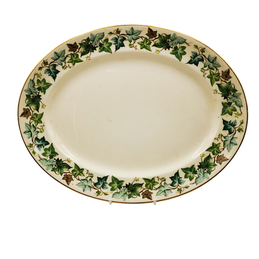 Johnson Brothers Old Chelsea Ivy Leaf Oval Platter Decorative plate with ivy leaf pattern on a white background
