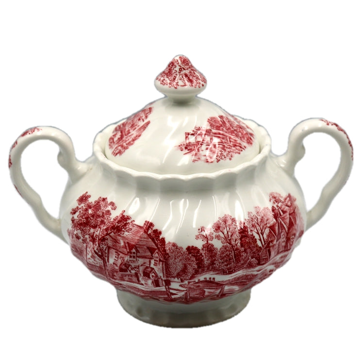 Johnson Bros Red and White China Cotswold Sugar Pot Lid with free sugar bowl