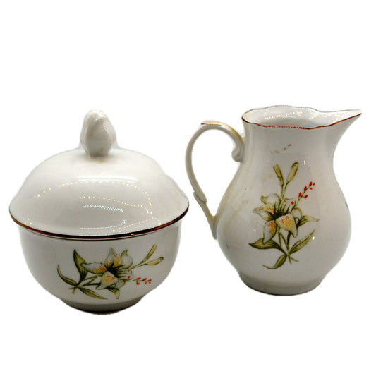 Vintage Kahla Floral China Milk Jug & Sugar Bowl