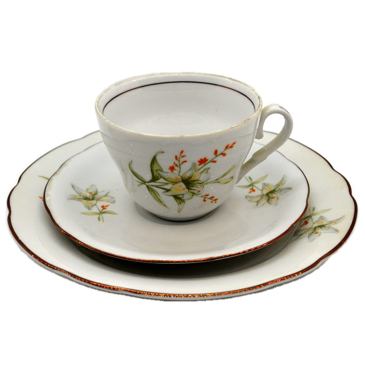 Vintage Kahla Floral China Tea Cup Saucer & Side Plate Trio