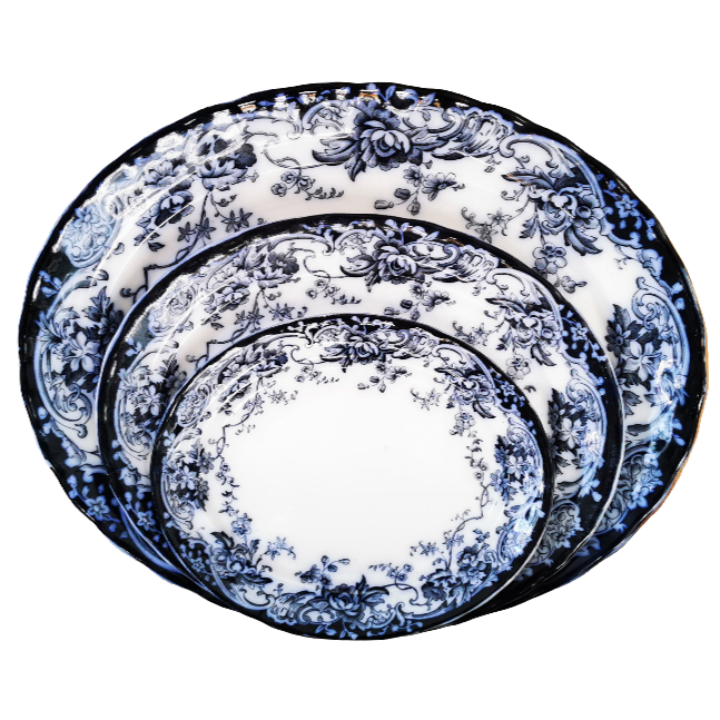 Keeling & Co Antique Blue and White Chatsworth China Graduated Platter Set