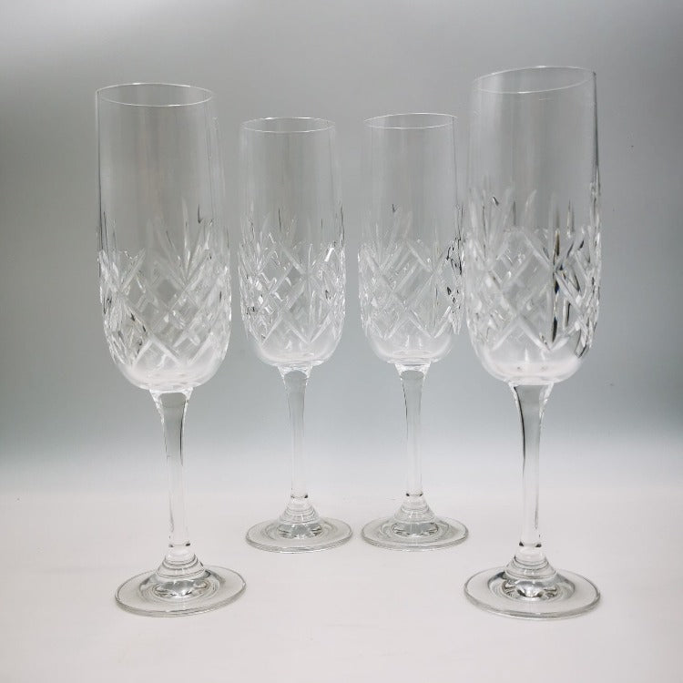 Vintage Set of 4 Lead Tall Crystal Champagne Flute Glasses