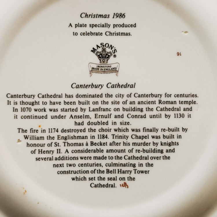 Masons China Christmas 1986 Canterbury Cathedral Plate