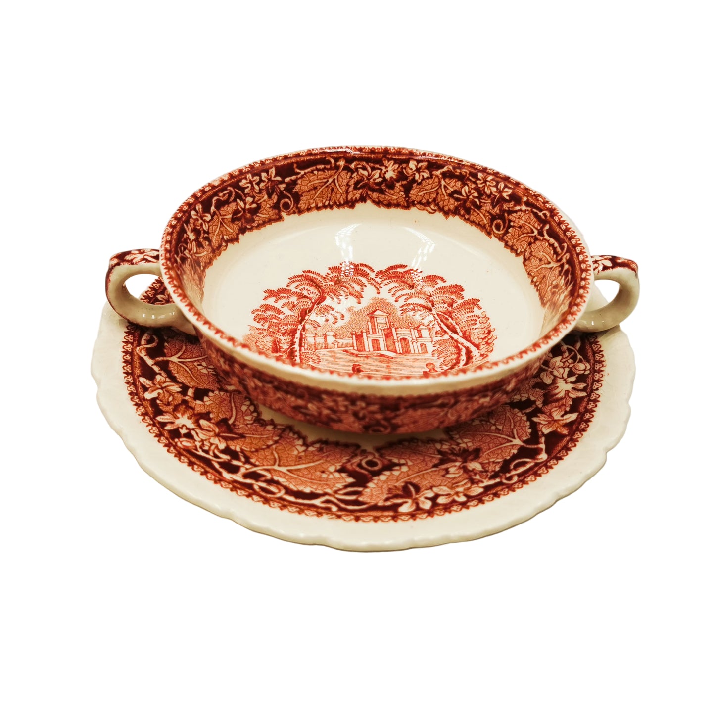 Vintage Masons Ironstone Red & White Vista China Soup Cup and Saucer