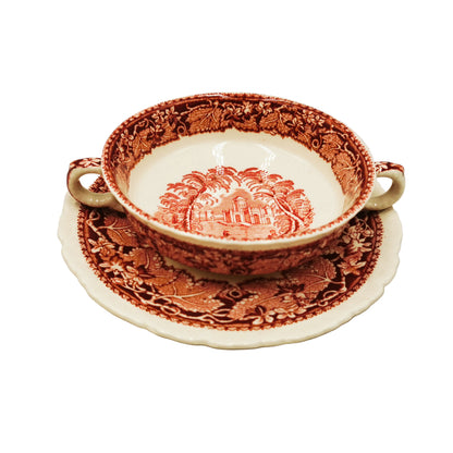 Vintage Masons Ironstone Red & White Vista China Soup Cup and Saucer