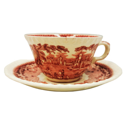 Vintage Masons Ironstone Red & White Vista China Teacup and Saucer
