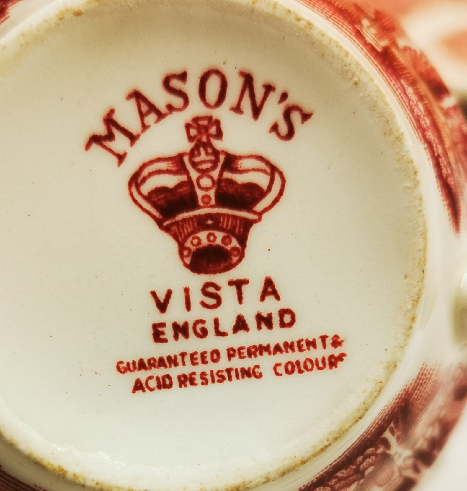Vintage Masons Ironstone Red & White Vista China Teacup and Saucer