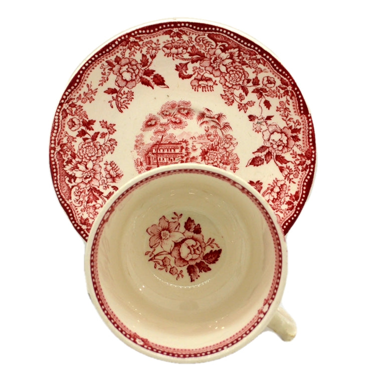 Alfred Meakin Tonquin Red and White China Cup & Saucer c1960