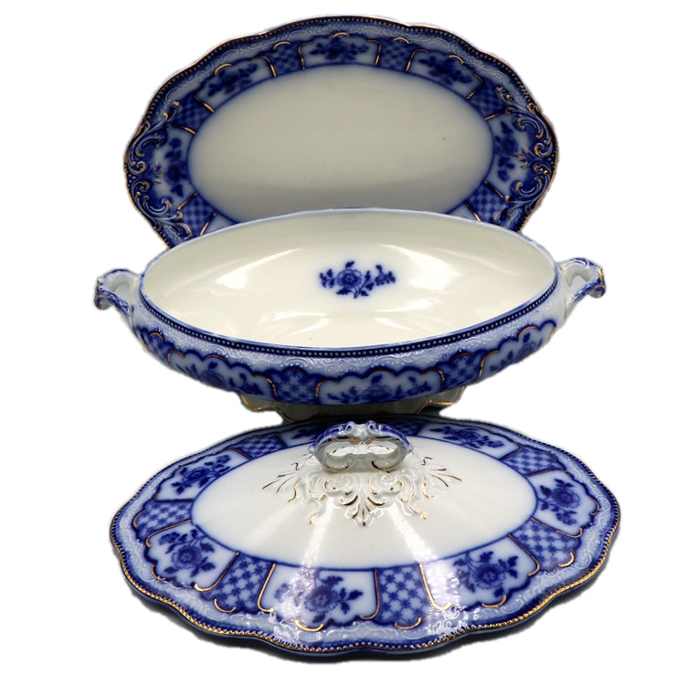 Antique W H Grindley Melbourne Flow Blue and White China Oval