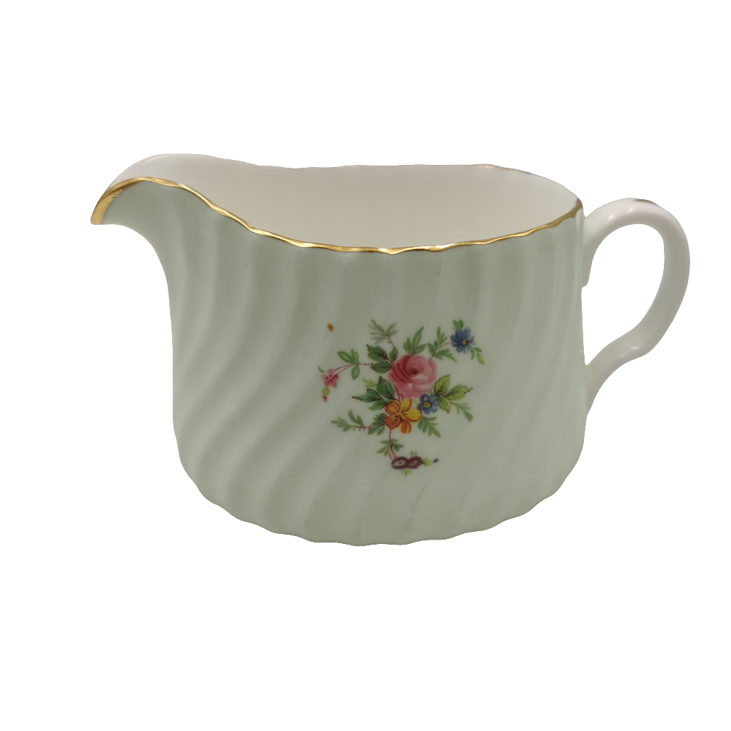 Minton Fluted Pale Green and White China Milk Jug & Sugar Bowl