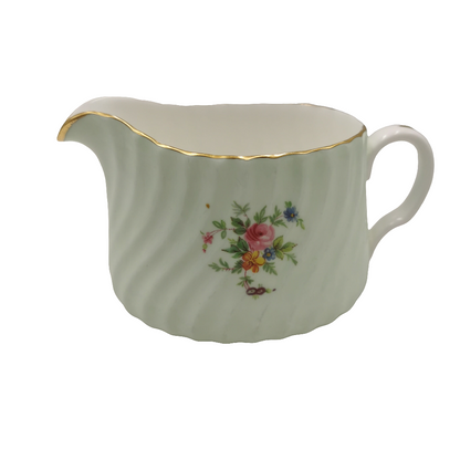 Minton Fluted Pale Green and White China Milk Jug & Sugar Bowl