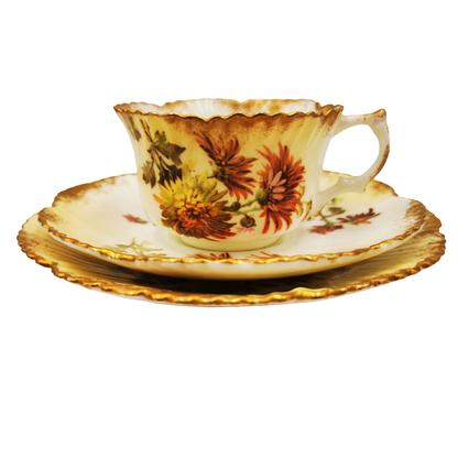 Antique Mintons Floral Porcelain China Teacup, Saucer & Side Plate Trio Rd No 195702