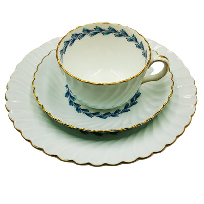 Mintons China Blue Cheviot S451 Teacup Trio