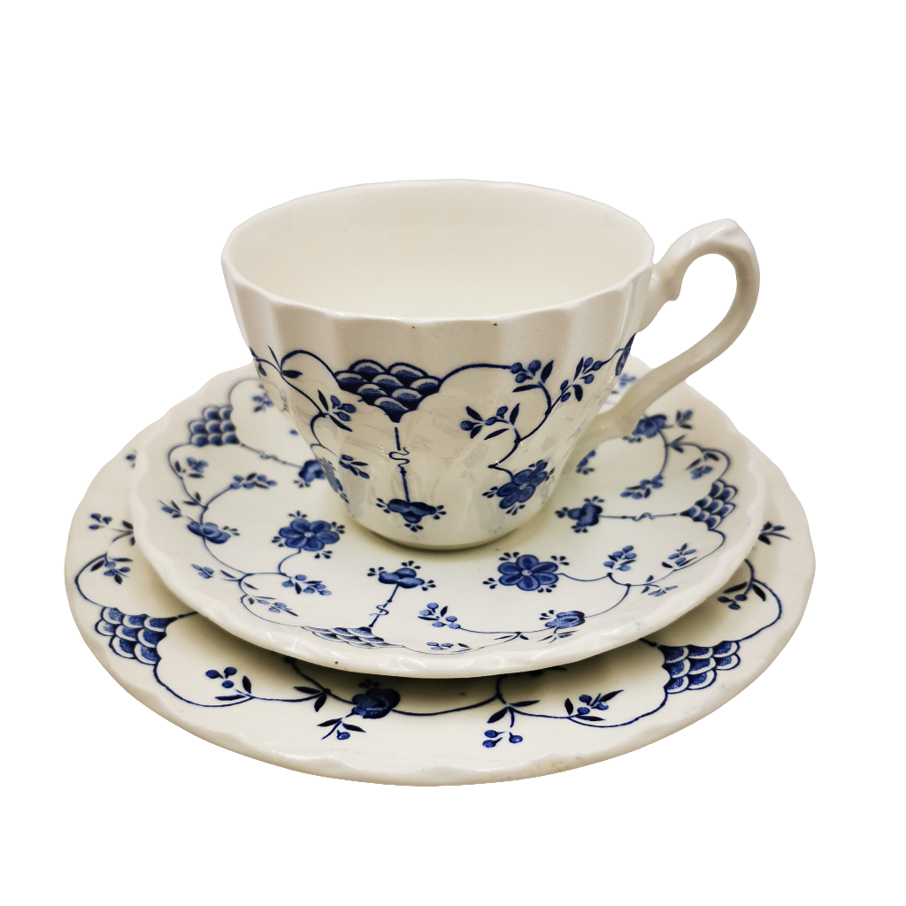 Myott Blue and White Finlandia China Teacup Saucer & Side Plate Trio