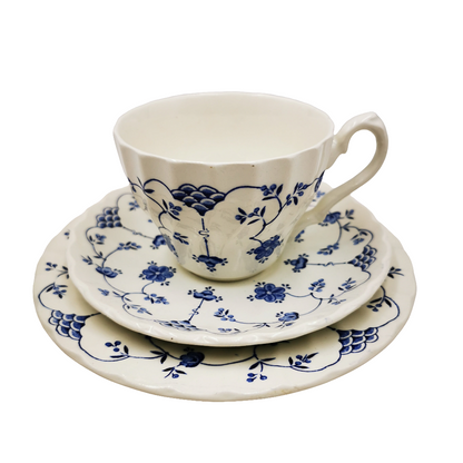 Myott Blue and White Finlandia China Teacup Saucer & Side Plate Trio