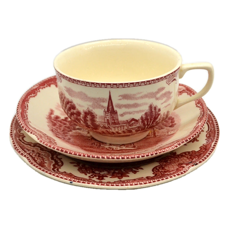 Johnson Bros China Red and White Old Britain Castles Teacup Trio