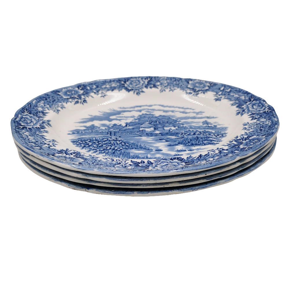 Vintage Salem Blue and White China Co. English Village Pattern Oval Dinner Platter