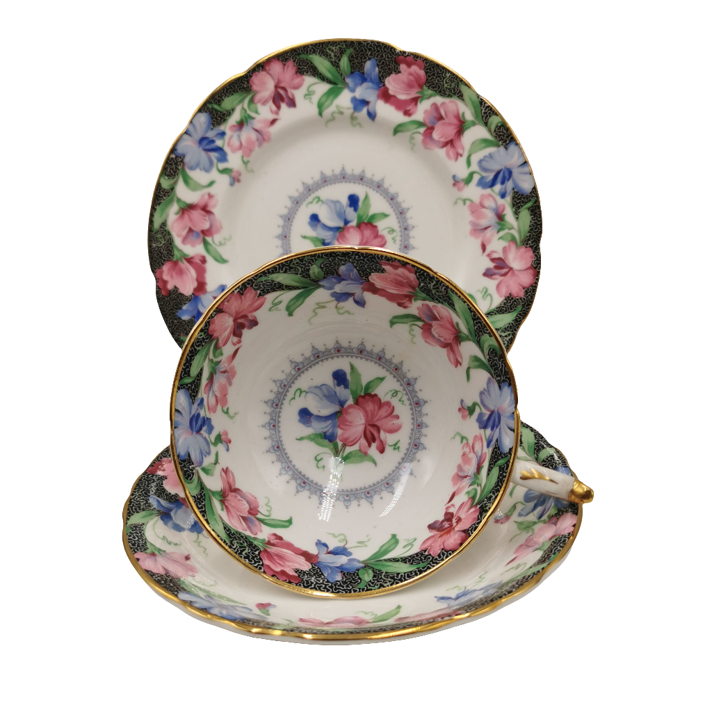Vintage Paragon Sweet Pea Floral China Teacup Trio