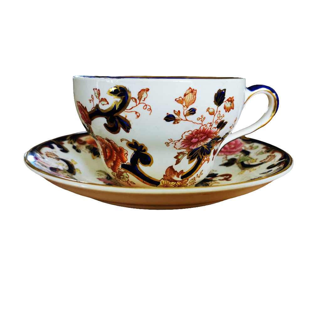 Antique Masons Mandalay Blue Ironstone China Pear Shape Breakfast Cup and Saucer