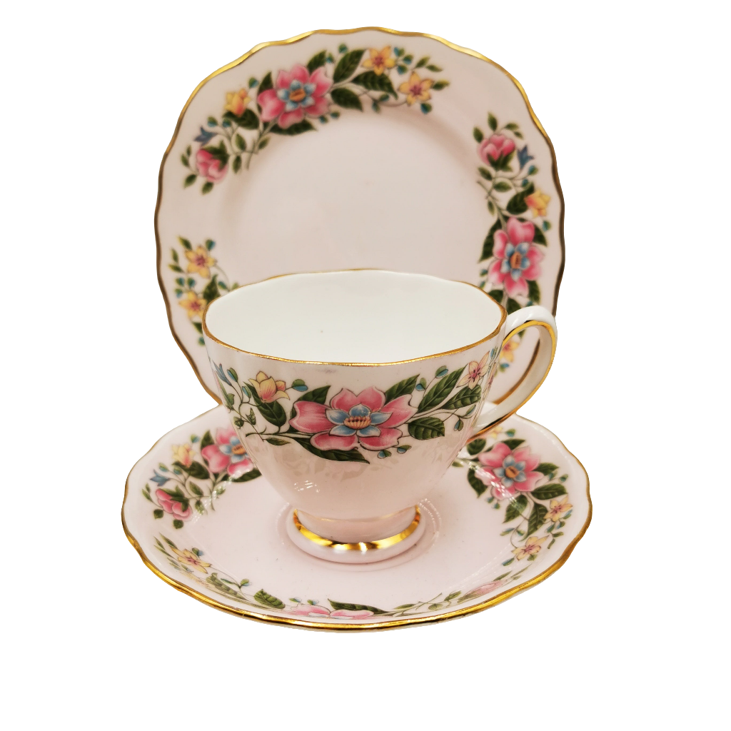 Colclough Ridgway Pink Ground China Tea Cup Saucer and Side Plate 7899