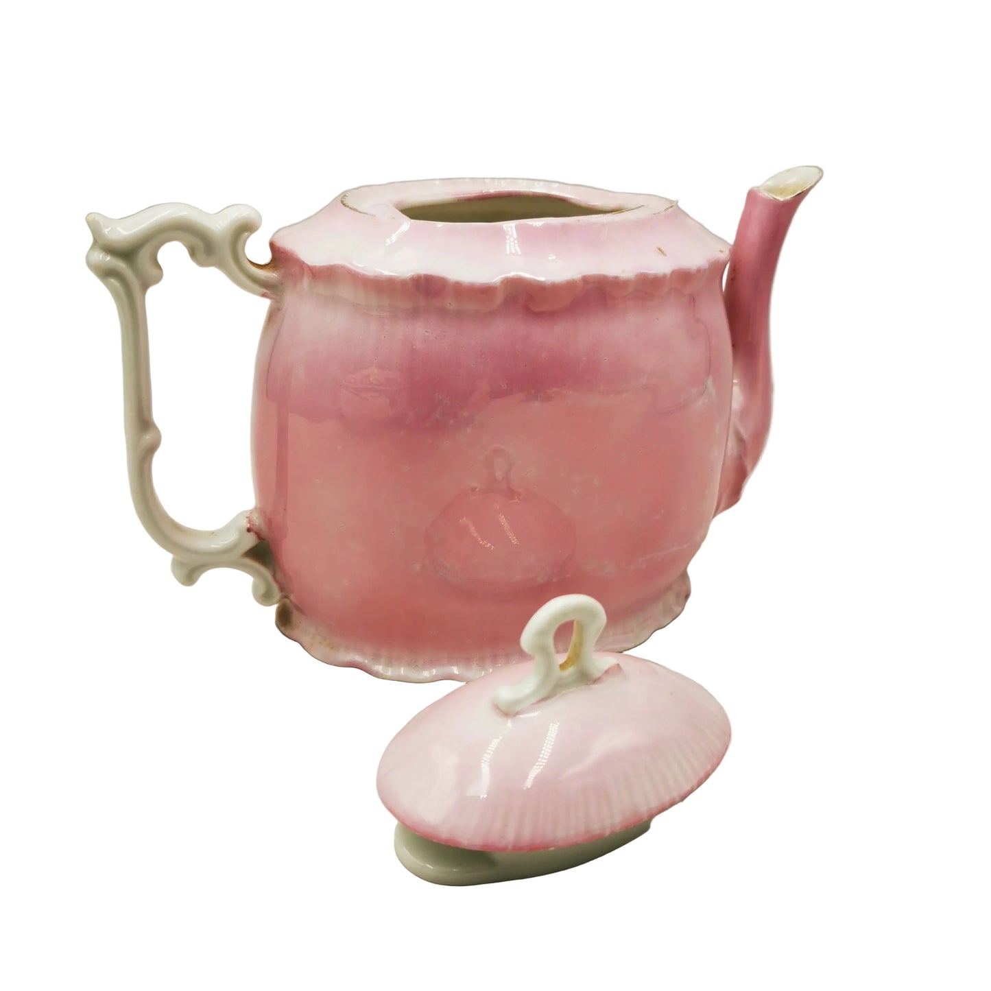 Vintage Pink Lustre Pink Oval Teapot With A Picture of Ramsgate Harbour
