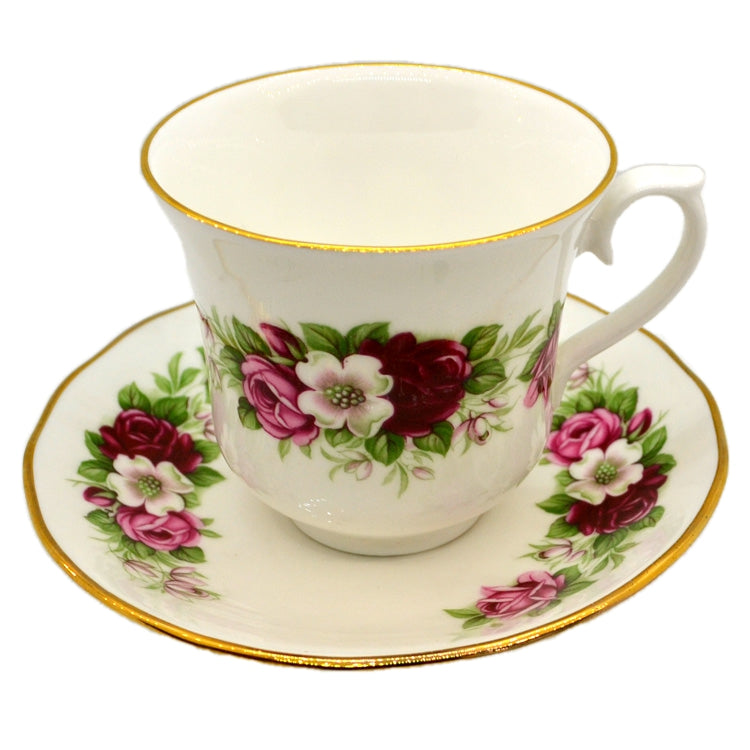 Vintage Queen Anne Red and White Rose China Teacup and Saucer