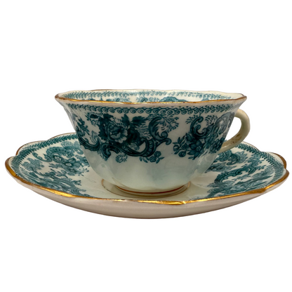 Antique Porcelain China 9250 Turquoise Blue and White Teacup and Saucer