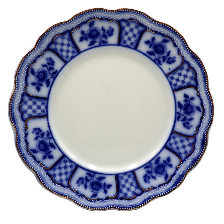 Antique W H Grindley Melbourne Flow Blue and White China 10-inch Dinner Plate
