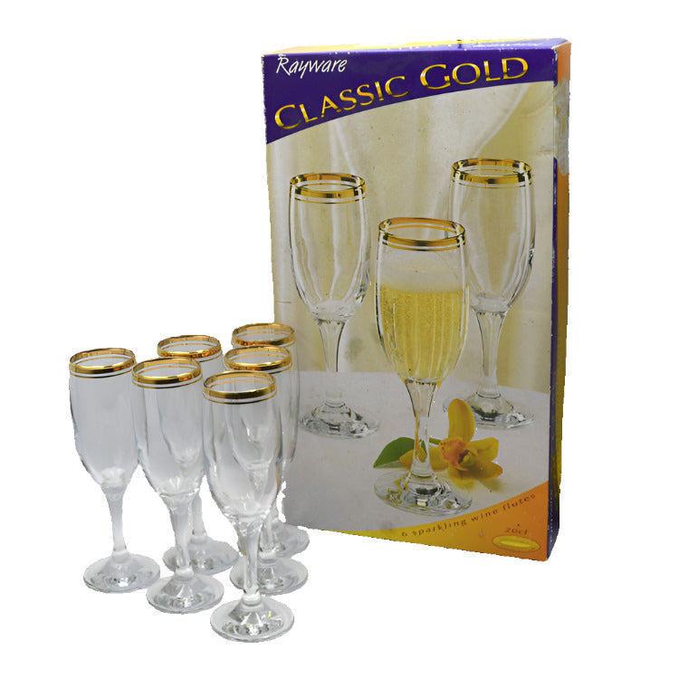 Rayware Glass Vintage Set of 6 Boxed Rayware Classic Gold Glass Champagne Flutes ...