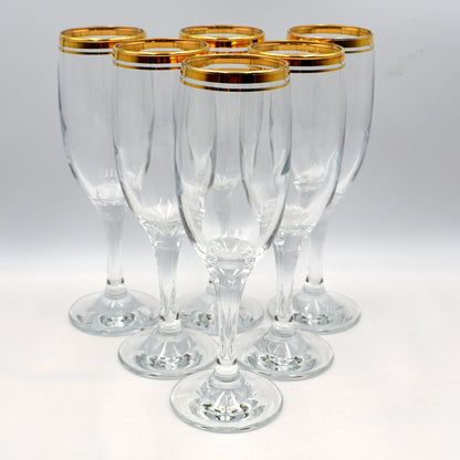 Vintage Set of 6 Boxed Rayware Classic Gold Glass Champagne Flutes